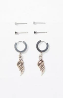 Pacsun 3 Pack Silver Angel Wing Earrings
