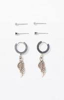 PacSun 3 Pack Silver Angel Wing Earrings