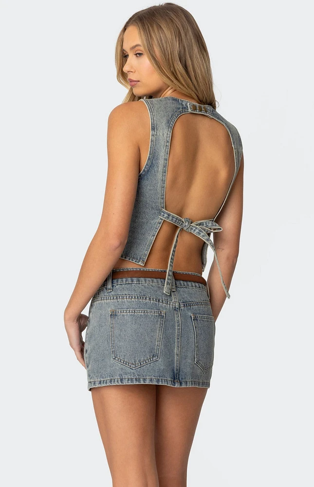 Edikted Quinlan Open Back Denim Top