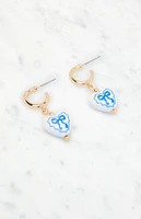 LA Hearts Blue Bow Heart Drop Hoop Earrings