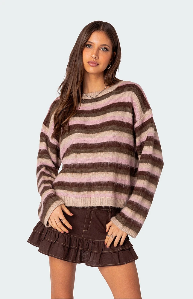 Oversized Fuzzy Striped Sweater