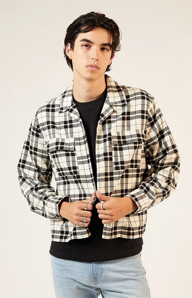 PacSun Black & White Washed Cropped Camp Flannel Shirt