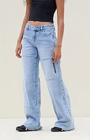 PacSun Light Indigo Patchwork Low Rise Baggy Jeans