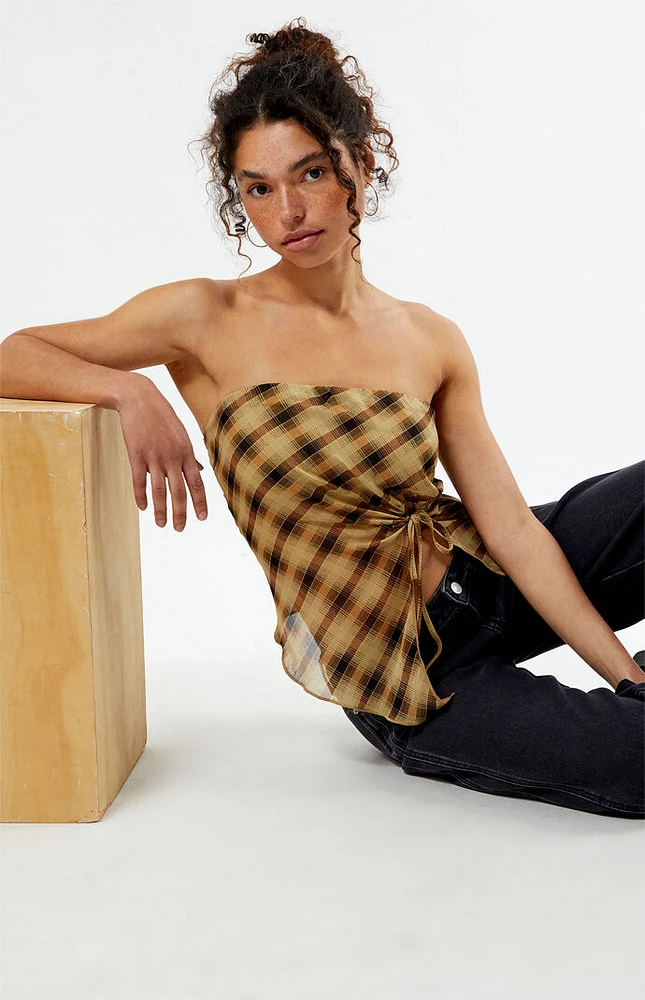 LA Hearts Plaid Asymmetrical Tube Top