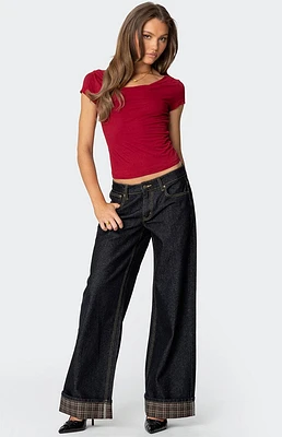 Edikted Plaid Cuffed Low Rise Jeans