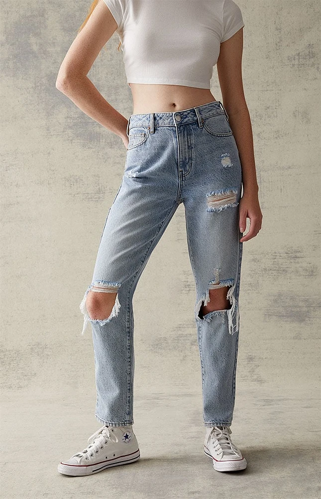 PacSun Eco Light Blue Distressed Mom Jeans