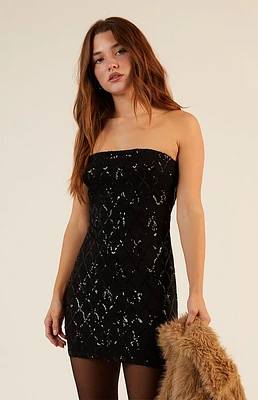 LA Hearts Bow Sequin Strapless Mini Dress