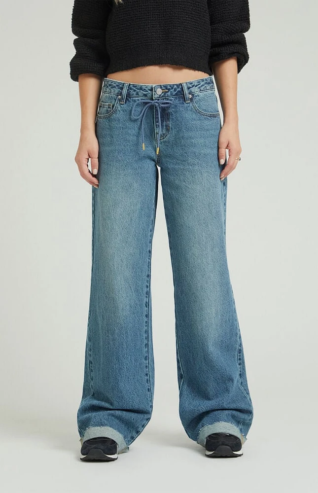 PacSun Casey Medium Indigo Drawstring Low Rise Baggy Jeans