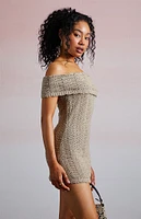 Third Charm Crochet Off-The-Shoulder Mini Dress