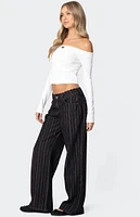 Edikted Lace Trim Striped Low Rise Jeans