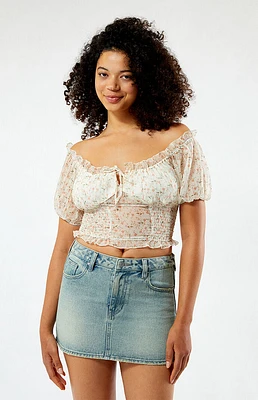 Daisy Street Ditsy Milkmaid Short Sleeve Top