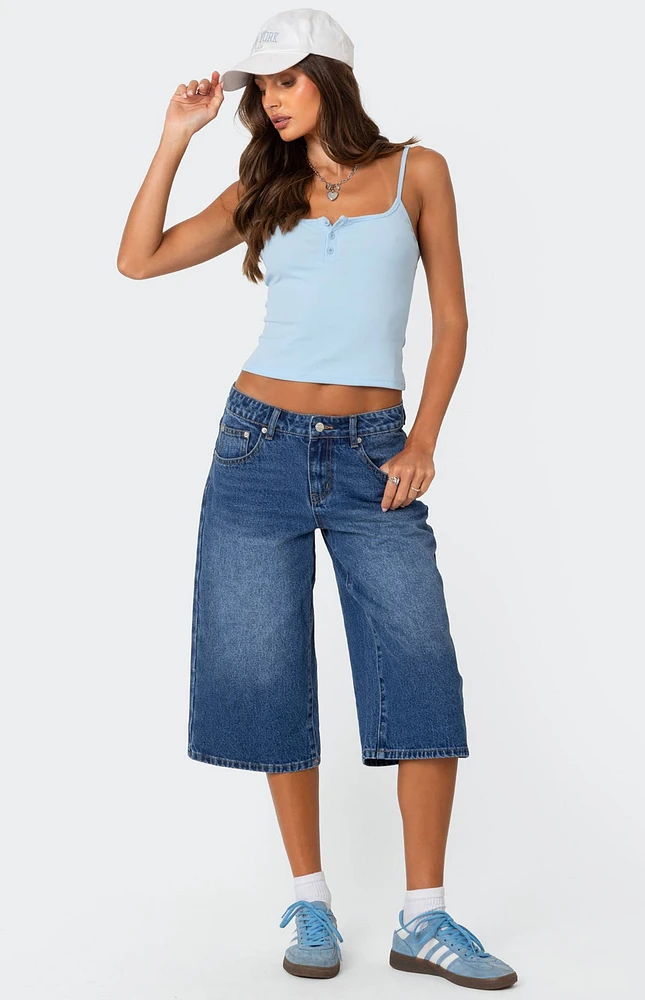 Edikted Xtra Long Low Rise Denim Bermuda Shorts