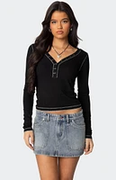 Edikted Yael Contrast Stitch Henley Top