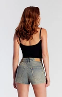 Pacsun Tinted Cherry Embroidered High Waisted Denim Festival Shorts