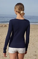 John Galt Navy Ribbed Long Sleeve Top