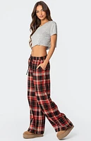 Edikted Lounge Around Plaid Wide Leg Pants