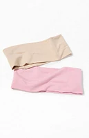 LA Hearts 2 Pack Pink & Tan Soft Basic Headbands