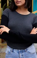John Galt Black & Gray Bella Long Sleeve Colorblock Top