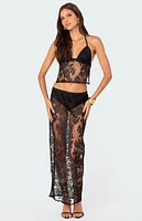 Edikted Bess Open Back Sheer Lace Halter Top