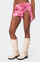Edikted Wanda Printed Mesh Ruffle Mini Skirt