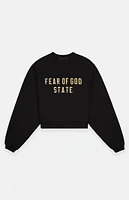 Fear of God Essentials Women's Black Fleece Cropped Crew Neck Sweatshirt