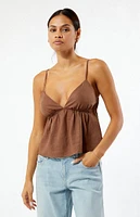 LA Hearts Linen V-Neck Babydoll Tank Top