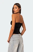 Marine Velvet Embroidered Corset Top