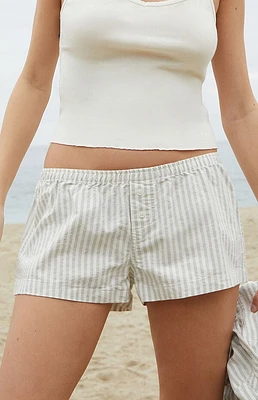 John Galt Gray & White Striped Linen Boxer Shorts