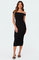 Edikted Kyla Off Shoulder Ribbed Midi Dress