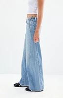 PacSun Casey Medium Indigo Tie Side Low Rise Baggy Jeans