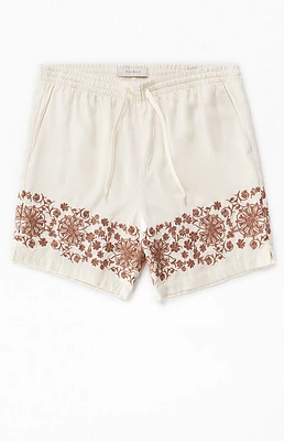 Pacsun Cream Embroidered Volley Shorts