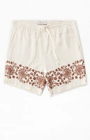 Pacsun Cream Embroidered Volley Shorts