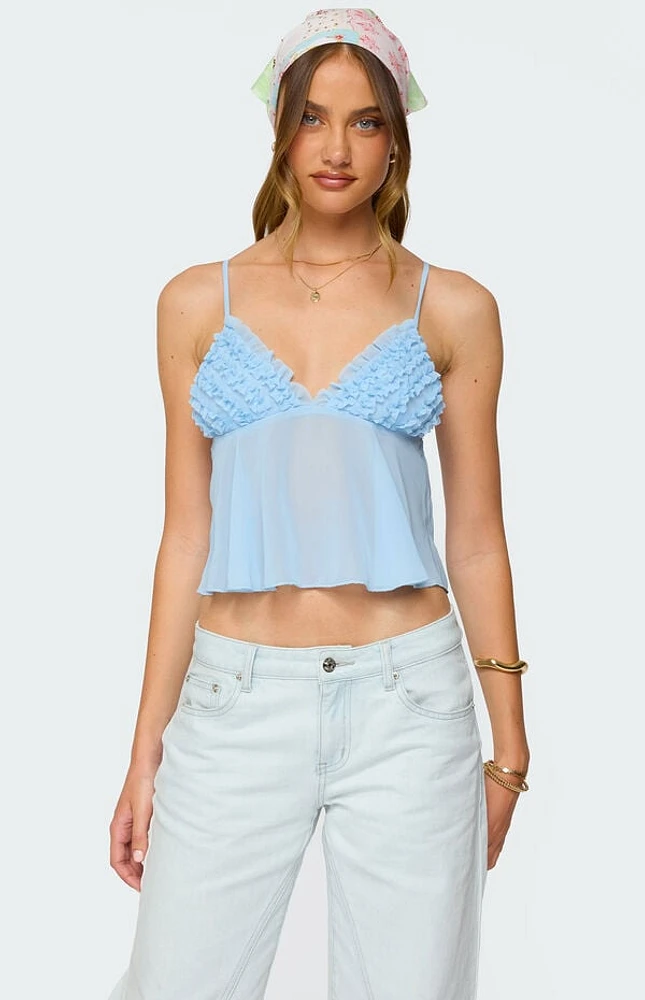 Edikted Ruffle Sheer Chiffon Babydoll Tank Top
