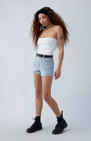 Pacsun Light Indigo Glittery High Waisted Denim Festival Shorts