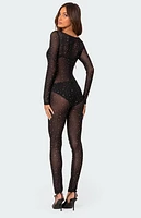 Edikted Kristine Sheer Mesh Rhinestone Jumpsuit