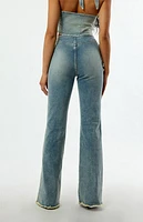 Playboy By PacSun Stretch Frayed High Waisted Flare Jeans