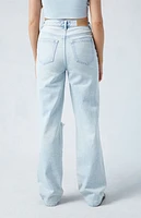 Pacsun Eco Light Indigo Ripped Asymmetrical Waistband '90s Boyfriend Jeans