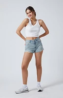 PacSun Light Indigo Ripped High Waisted Denim Festival Shorts