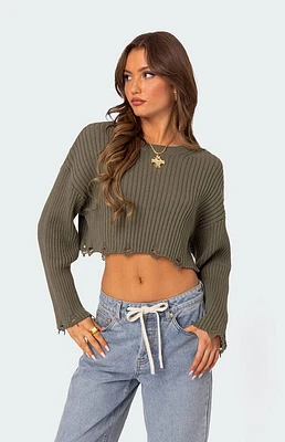 Edikted Distressed Hem Oversized Cropped Sweater