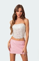 Semi Sheer Sequin Lace Up Corset