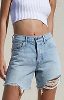 Eco Light Indigo Ripped High Waisted Relaxed Jorts