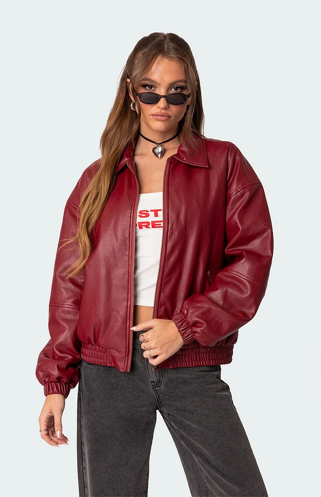 Edikted Halley Faux Leather Bomber Jacket