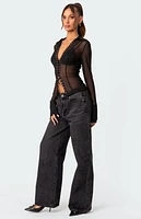 Edikted Lace Up Sheer Mesh Top