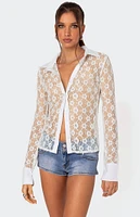 Edikted Cecilia Sheer Lace Button Up Shirt