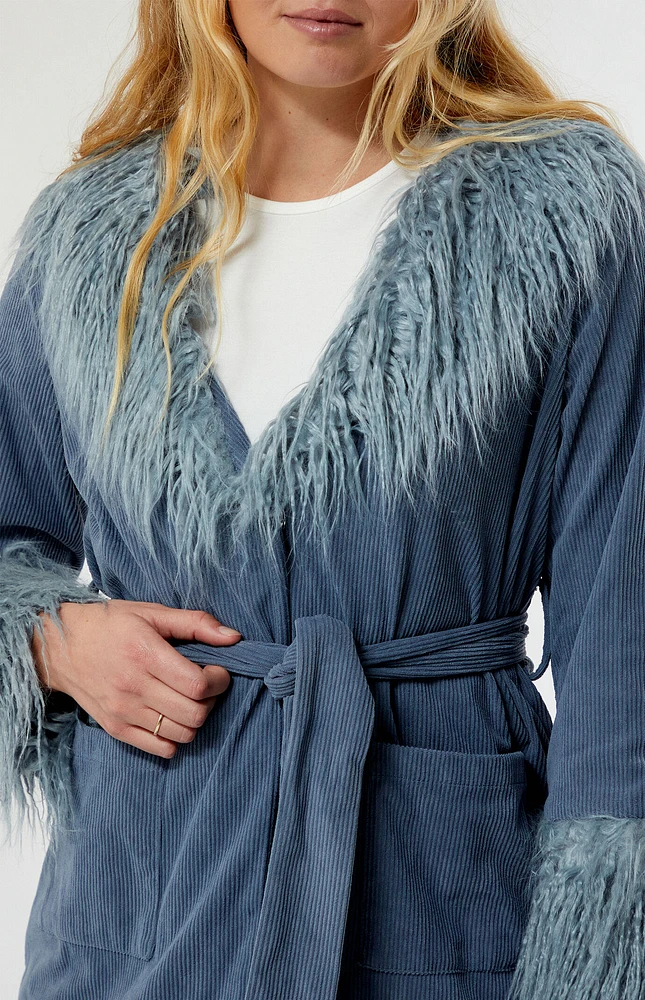 Daisy Street Corduroy Fur Trim Coat