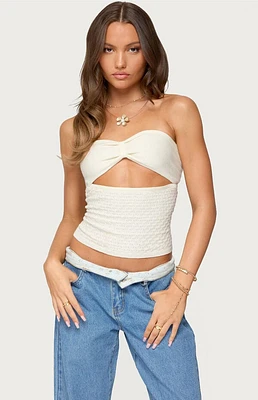 Edikted Textured Knit Strapless Cutout Top