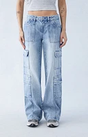 PacSun Eco Light Indigo Low Rise Baggy Cargo Jeans