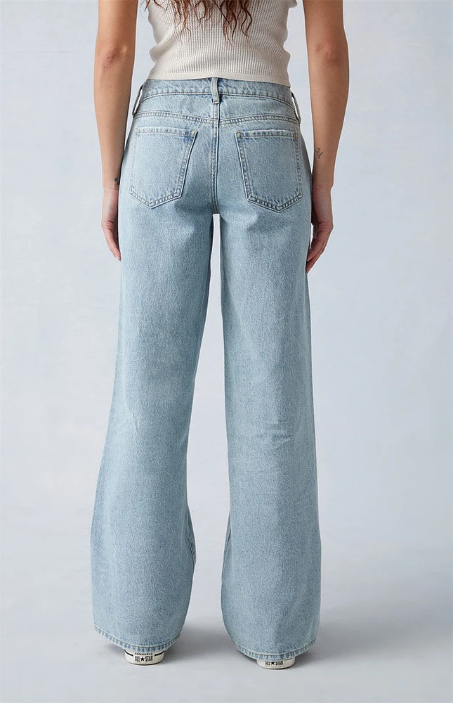 PacSun Light Indigo Lace-Up Low Rise Wide Leg Jeans