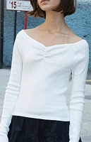 John Galt White Off-The-Shoulder Cinched Long Sleeve Top