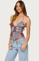 Edikted Mixed Patchwork Backless Halter Top